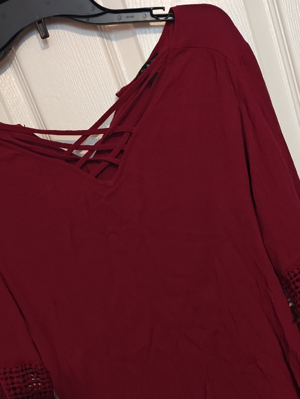 Sami & Jo Pleated V-Neck Blouse in Deep Burgundy